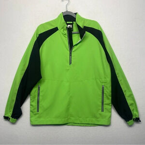 FJ Footjoy Green M Jacket Shell 1/4 Zip Pullover High Visibility Zip Pockets